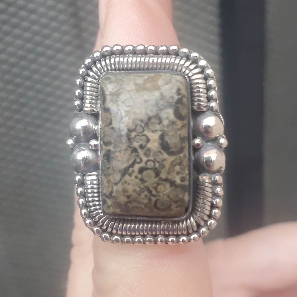 New Leopard Skin Jasper 925 Silver Ring.